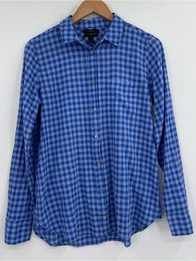 J.Crew Boy Fit Gingham Long Sleeve Button Front Shirt | Blue | Size 4